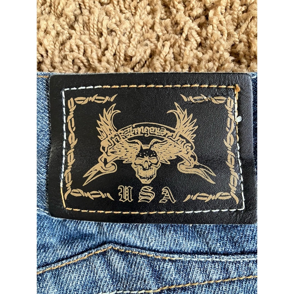 Y2K Mens Inkslinger Grunge Denim Baggy Skater Jeans Embroidered Details Sz 44x33 - Picture 4 of 12